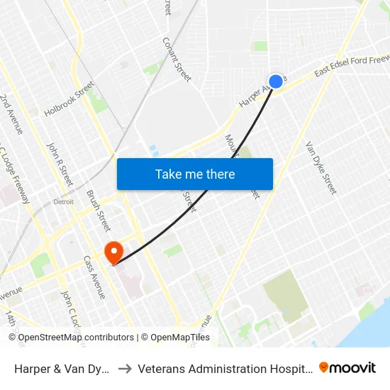 Harper & Van Dyke to Veterans Administration Hospital map