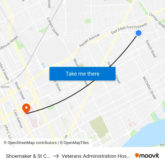 Shoemaker & St Clair to Veterans Administration Hospital map