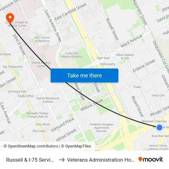 Russell & I-75 Service Dr to Veterans Administration Hospital map