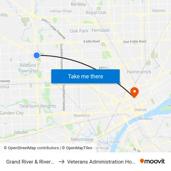 Grand River & Riverview to Veterans Administration Hospital map