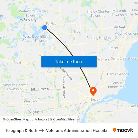 Telegraph & Ruth to Veterans Administration Hospital map