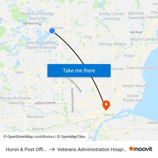 Huron & Post Office to Veterans Administration Hospital map