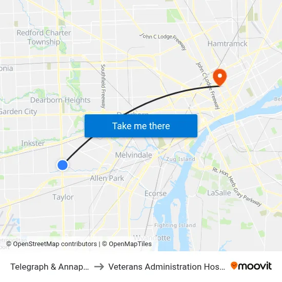 Telegraph & Annapolis to Veterans Administration Hospital map