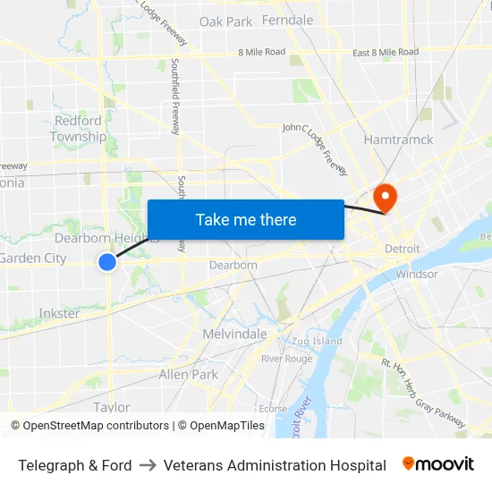 Telegraph & Ford to Veterans Administration Hospital map