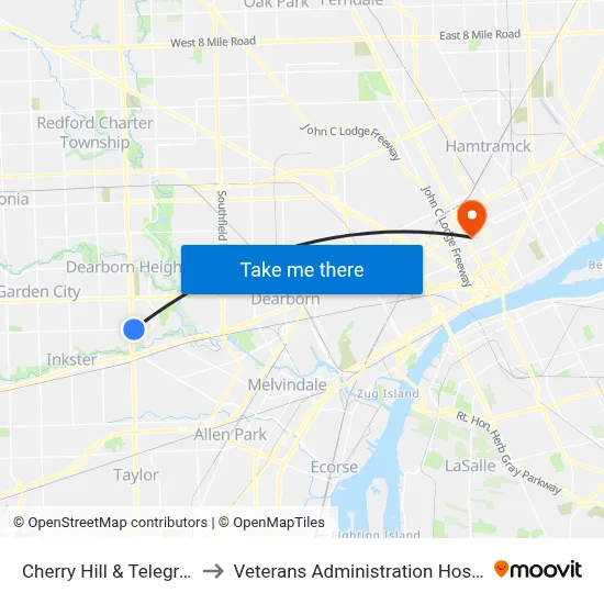 Cherry Hill & Telegraph to Veterans Administration Hospital map