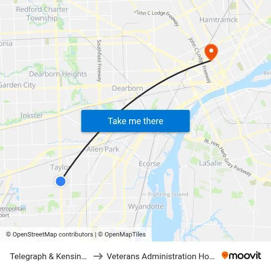 Telegraph & Kensington to Veterans Administration Hospital map
