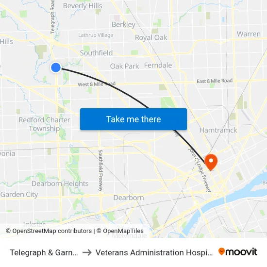 Telegraph & Garner to Veterans Administration Hospital map