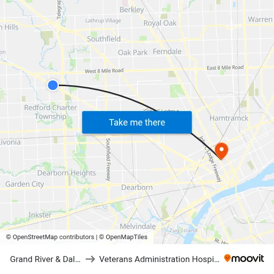 Grand River & Dalby to Veterans Administration Hospital map