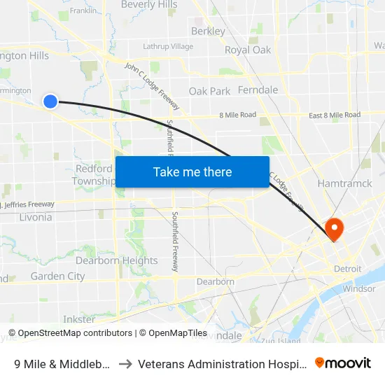 9 Mile & Middlebelt to Veterans Administration Hospital map