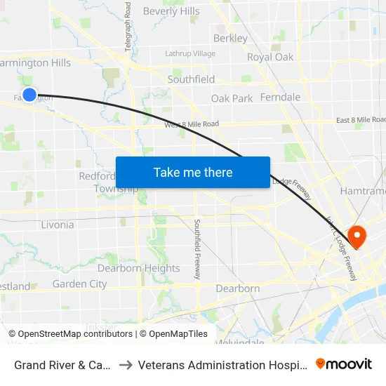 Grand River & Cass to Veterans Administration Hospital map