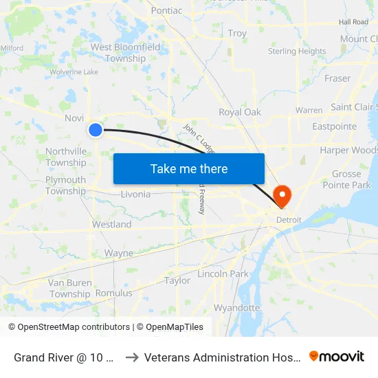 Grand River @ 10 Mile to Veterans Administration Hospital map