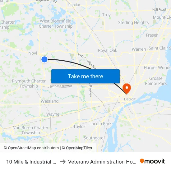 10 Mile & Industrial Park to Veterans Administration Hospital map