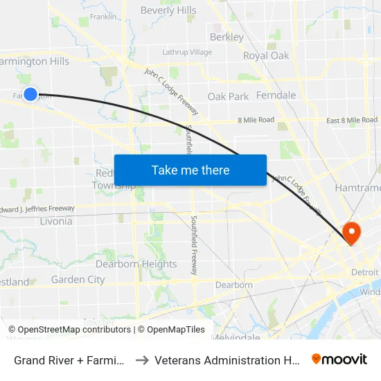 Grand River & Farmington to Veterans Administration Hospital map