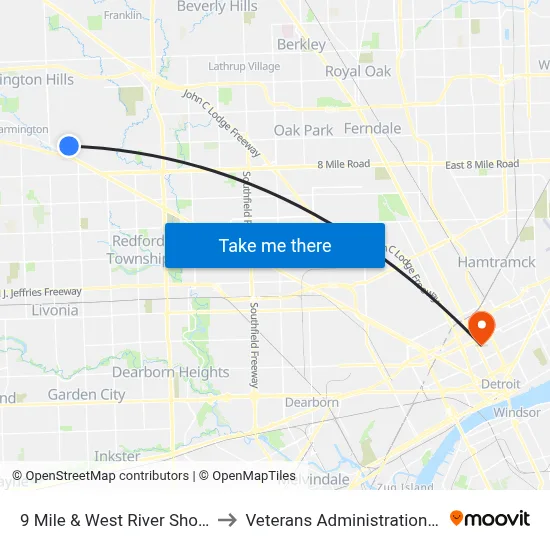9 Mile & West River Shop Center to Veterans Administration Hospital map