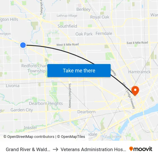 Grand River & Waldron to Veterans Administration Hospital map