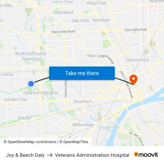 Joy & Beech Daly to Veterans Administration Hospital map