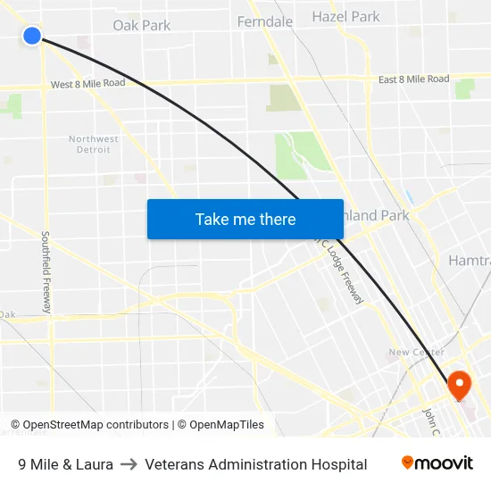 9 Mile & Laura to Veterans Administration Hospital map