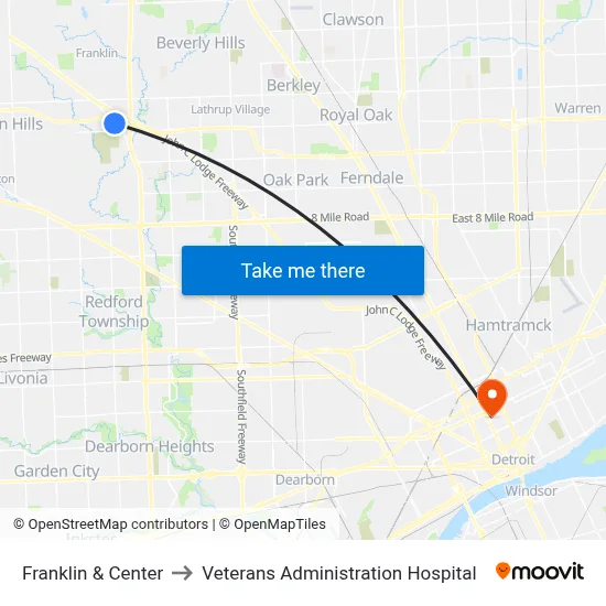 Franklin & Center to Veterans Administration Hospital map