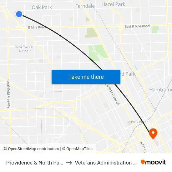 Providence & North Park Drive to Veterans Administration Hospital map