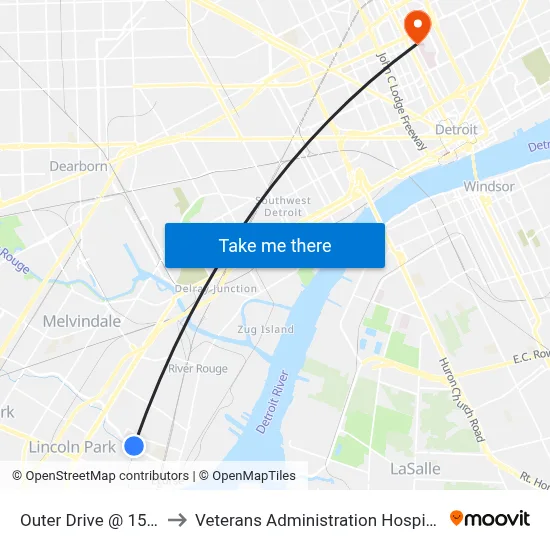 Outer Drive @ 15th to Veterans Administration Hospital map