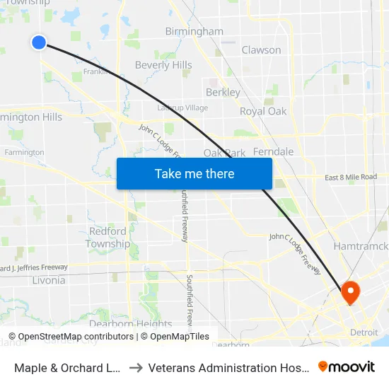 Maple & Orchard Lake to Veterans Administration Hospital map