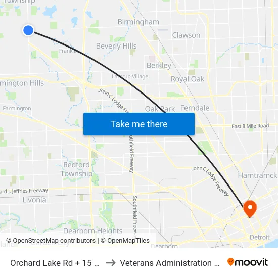 Orchard Lake @ 15 Mile to Veterans Administration Hospital map
