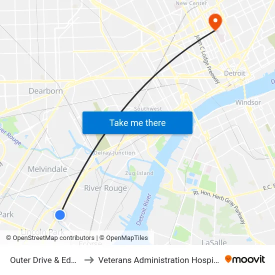 Outer Drive & Edsel to Veterans Administration Hospital map