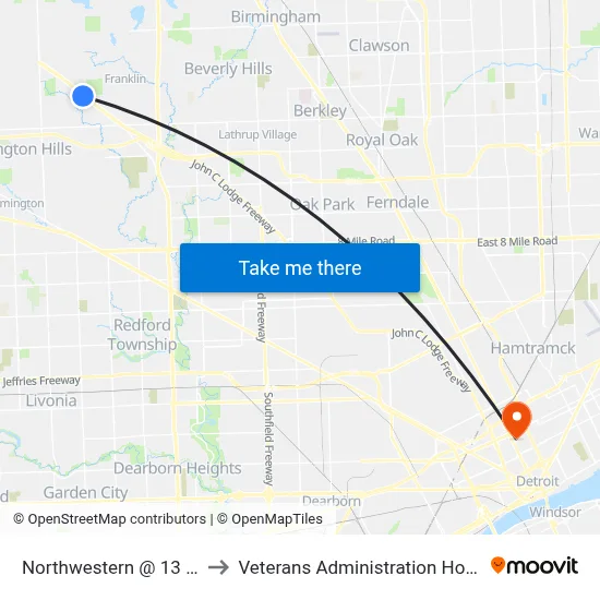 Northwestern @ 13 Mile to Veterans Administration Hospital map