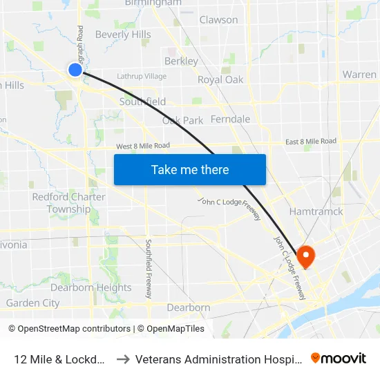 12 Mile & Lockdale to Veterans Administration Hospital map