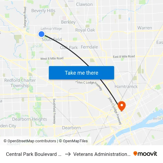 Central Park Boulevard & 11 Mile to Veterans Administration Hospital map