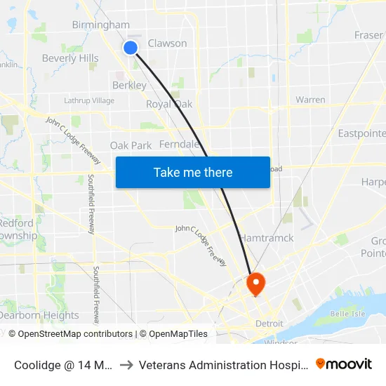 Coolidge @ 14 Mile to Veterans Administration Hospital map