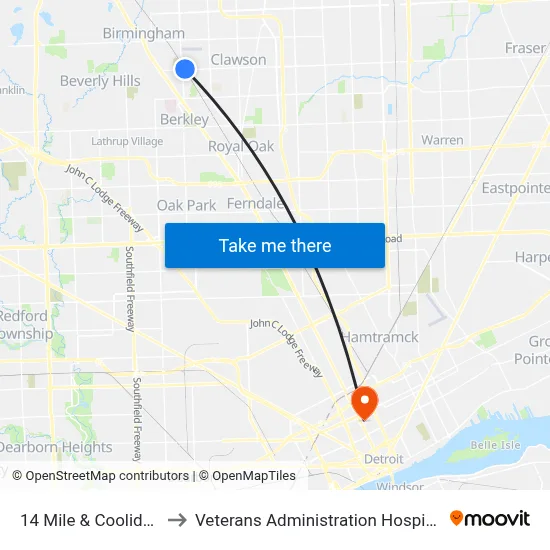 14 Mile & Coolidge to Veterans Administration Hospital map