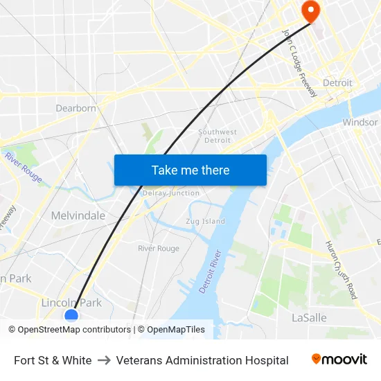 Fort St & White to Veterans Administration Hospital map