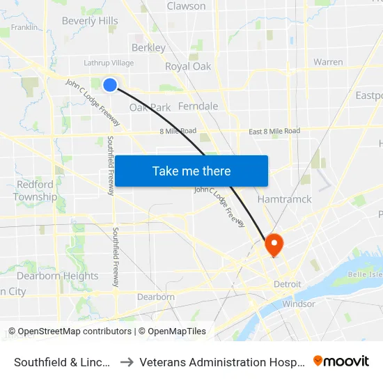 Southfield & Lincoln to Veterans Administration Hospital map