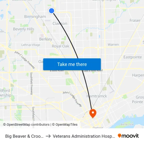 Big Beaver & Crooks to Veterans Administration Hospital map