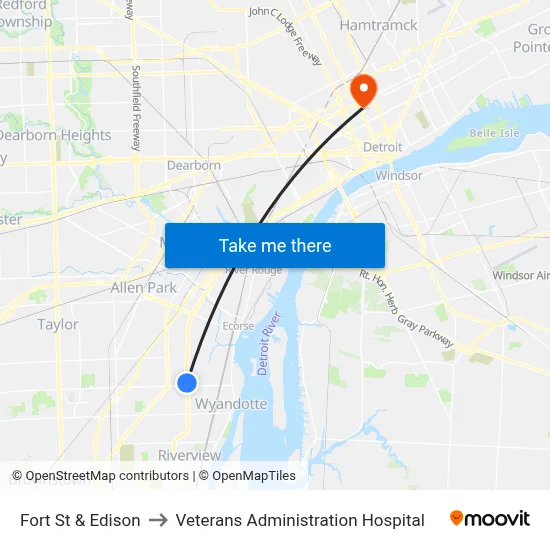 Fort St & Edison to Veterans Administration Hospital map