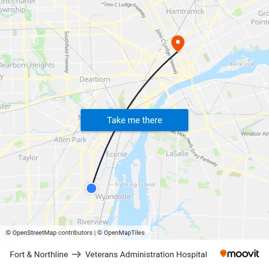 Fort & Northline to Veterans Administration Hospital map