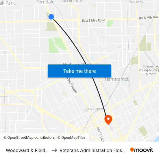 Woodward & Fielding to Veterans Administration Hospital map