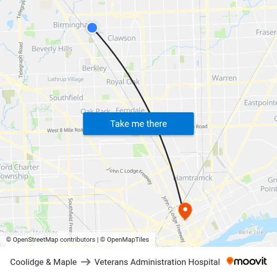 Coolidge & Maple to Veterans Administration Hospital map