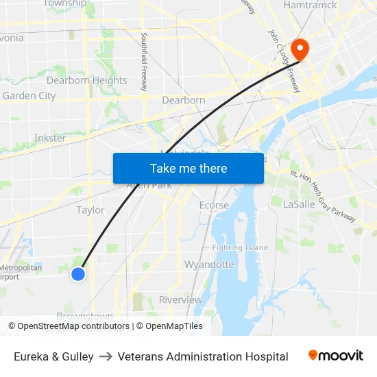 Eureka & Gulley to Veterans Administration Hospital map