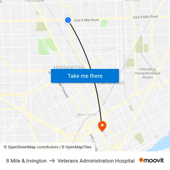 8 Mile & Irvington to Veterans Administration Hospital map