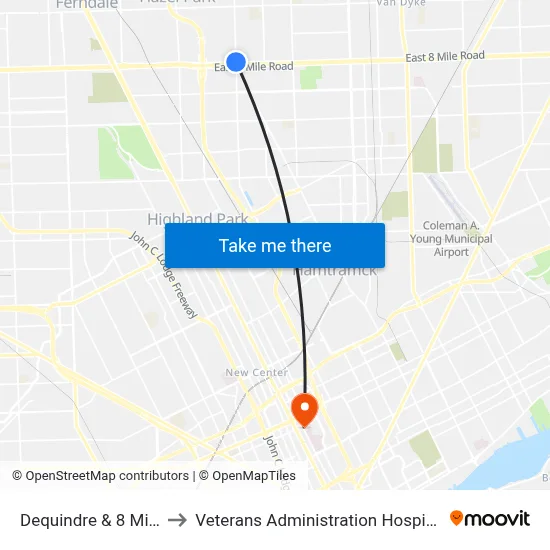 Dequindre & 8 Mile to Veterans Administration Hospital map