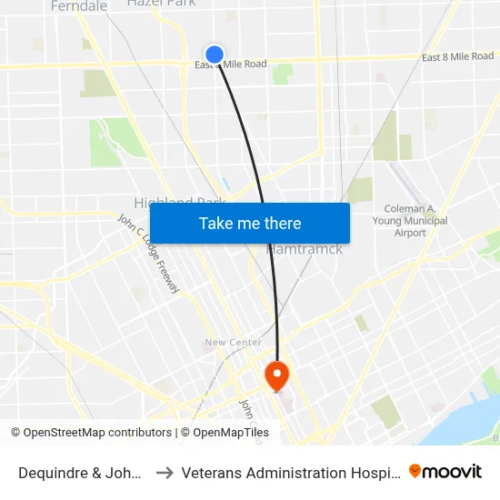 Dequindre & John B to Veterans Administration Hospital map