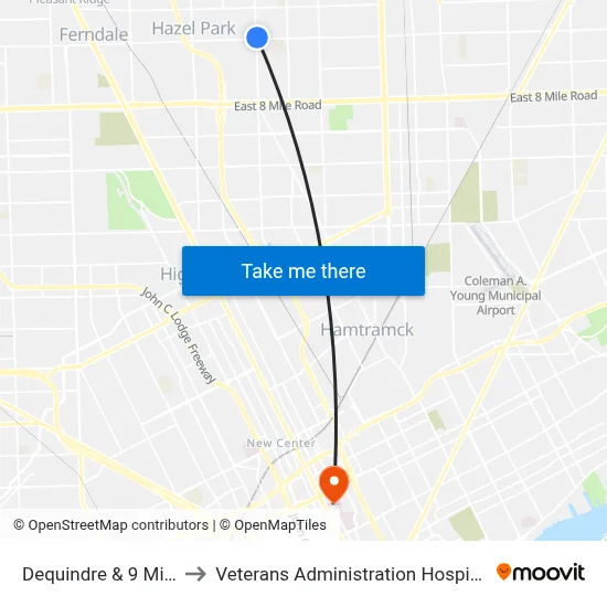 Dequindre & 9 Mile to Veterans Administration Hospital map