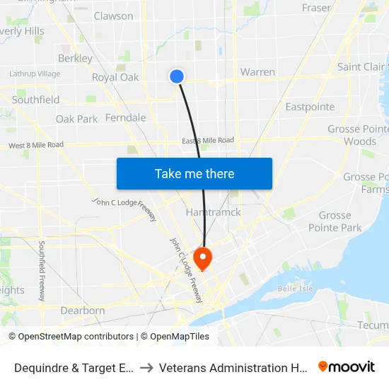 Dequindre & Target Ent Fa to Veterans Administration Hospital map
