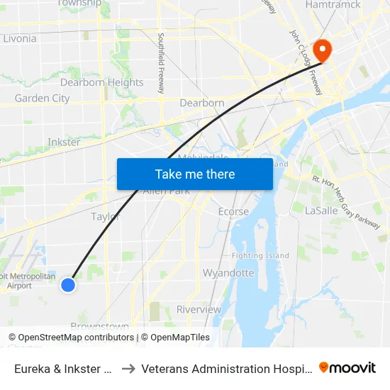 Eureka & Inkster NE to Veterans Administration Hospital map