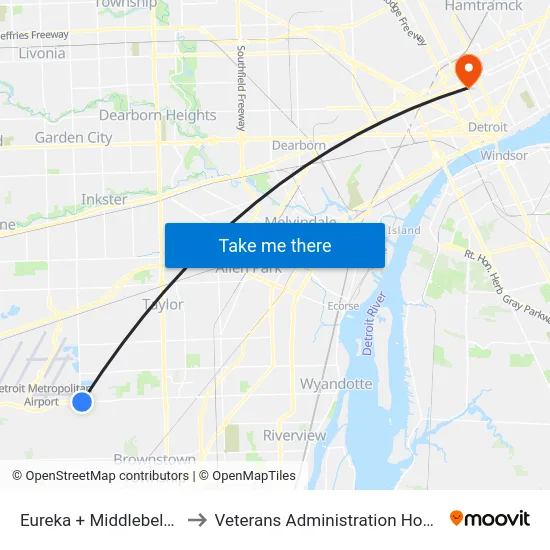 Eureka & Middlebelt NE to Veterans Administration Hospital map