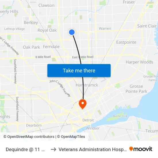 Dequindre @ 11 Mile to Veterans Administration Hospital map