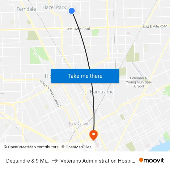 Dequindre & 9 Mile to Veterans Administration Hospital map