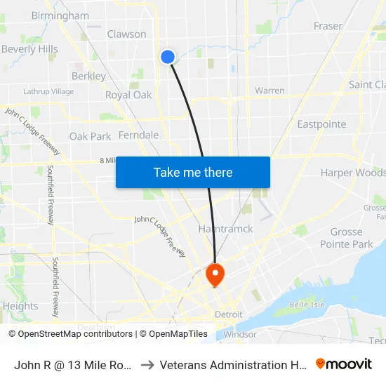 John R @ 13 Mile Road NE to Veterans Administration Hospital map